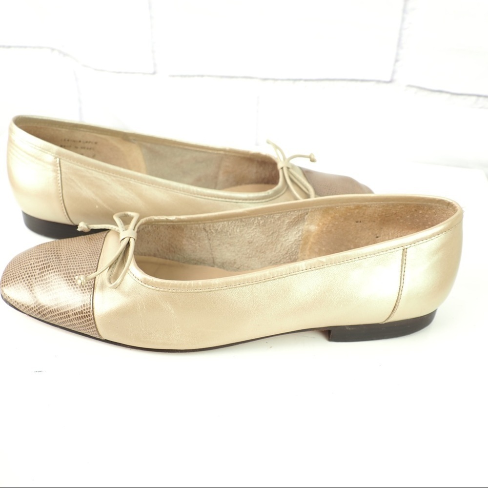 Enzo Angiolini sz 9 champagne leather bowtie flats